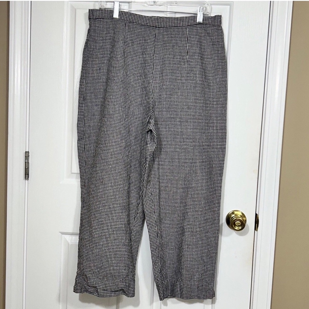 Gingham Cropped Pants 14 Black White Linen Cotton Wide Leg